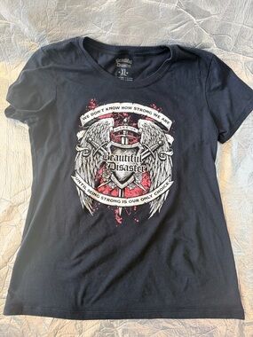 Beautiful Disaster Women's Black Graphic Tee -SIZE XL BEING STRONG